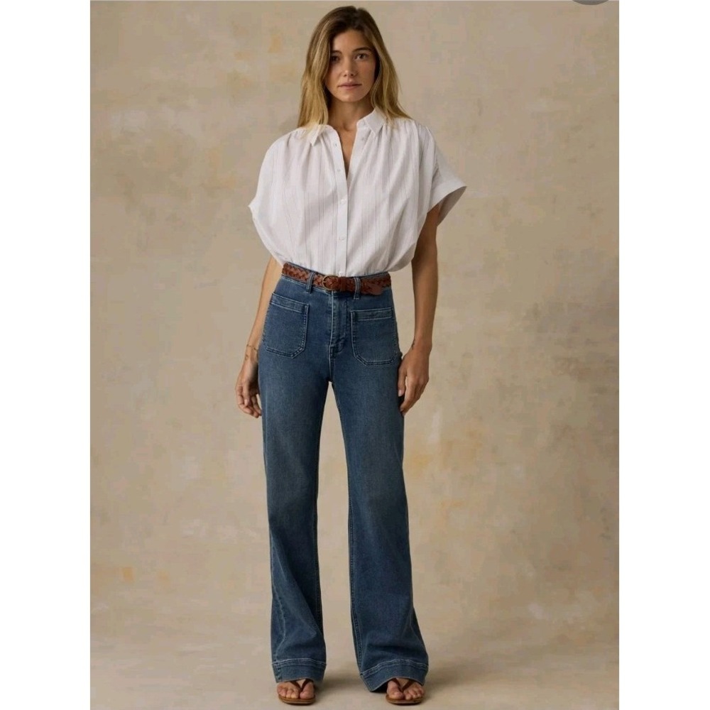 Faherty Stretch Terry Patch Pocket Flare Denim Jeans Womens 27 Riverton Wash
